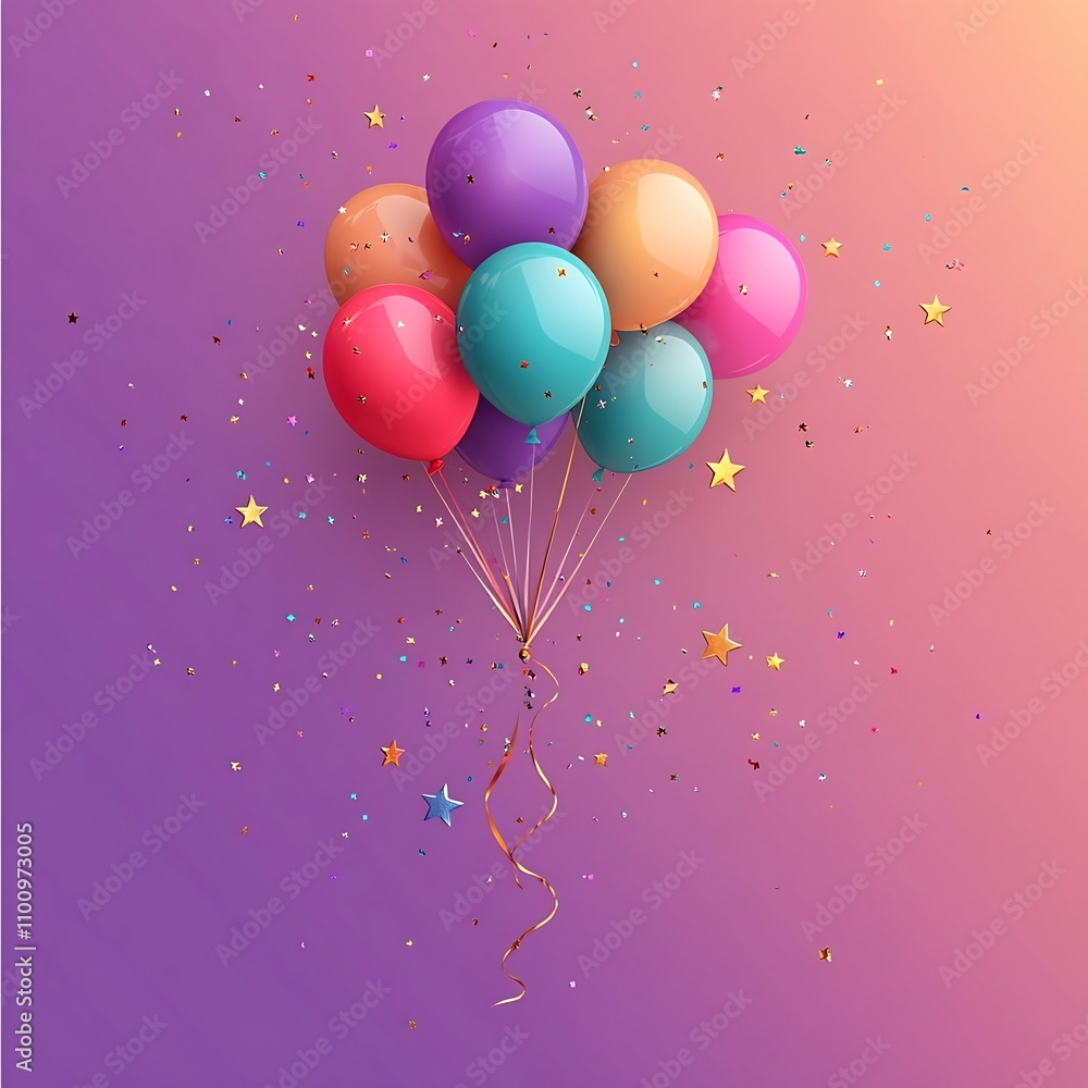 Aufkleber joyful and festive design featuring multicolored balloons sparkling stars and floating confetti on a
