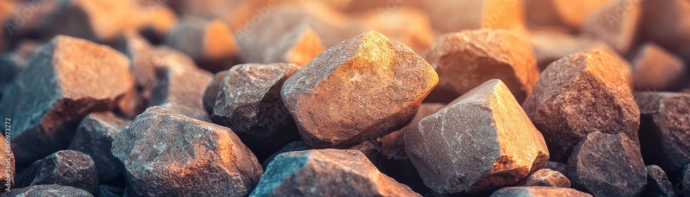 Poster a close-up view of textured, multicolored rocks scattered on a surface, showcasing earthy tones and 