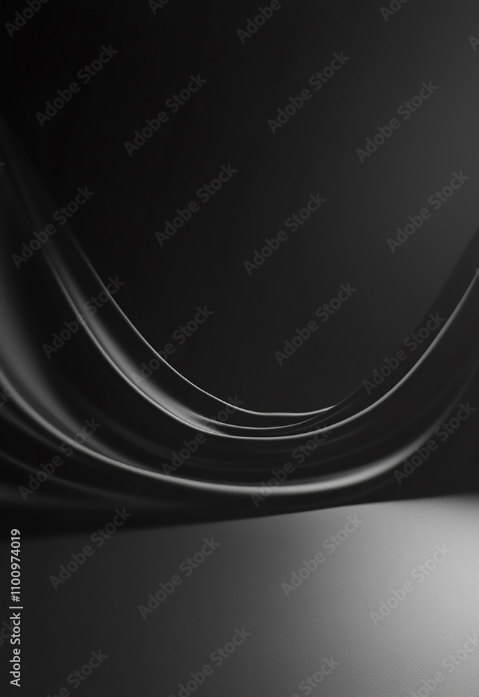 Poster luxury material design black silk background with dark luxurious fabric draped texture folds in wave