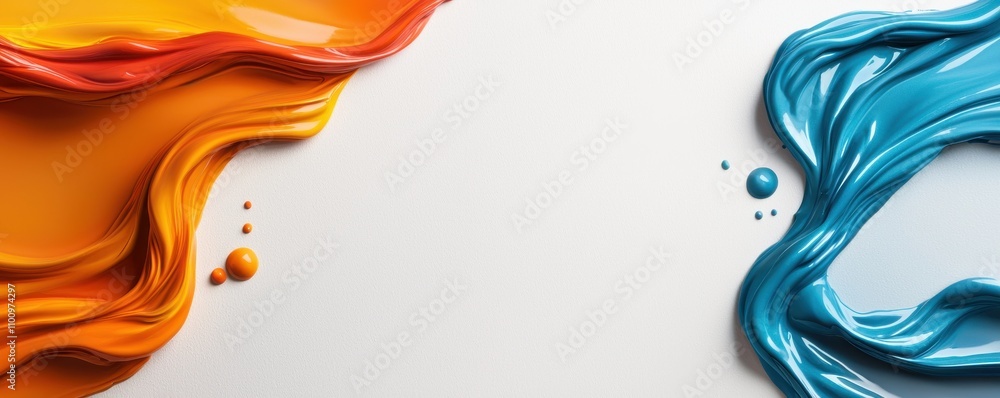 Poster a vibrant splash of orange and blue paint flows artistically across a blank canvas, creating a dynam