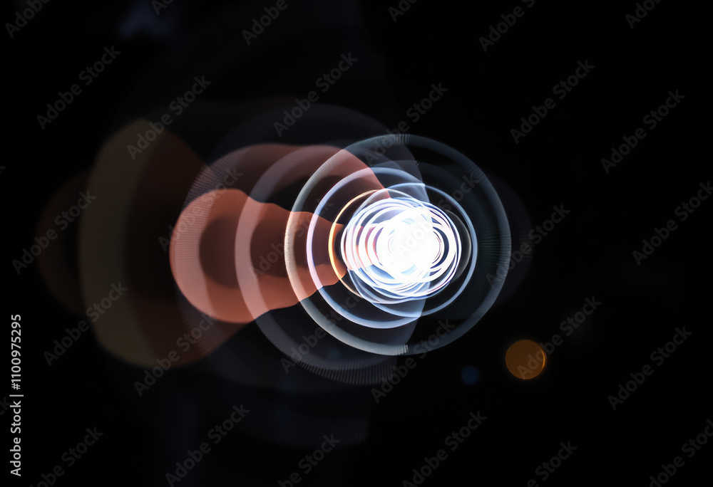 Poster combines multiple exposures with op art’s concentric circle patterns layering circle