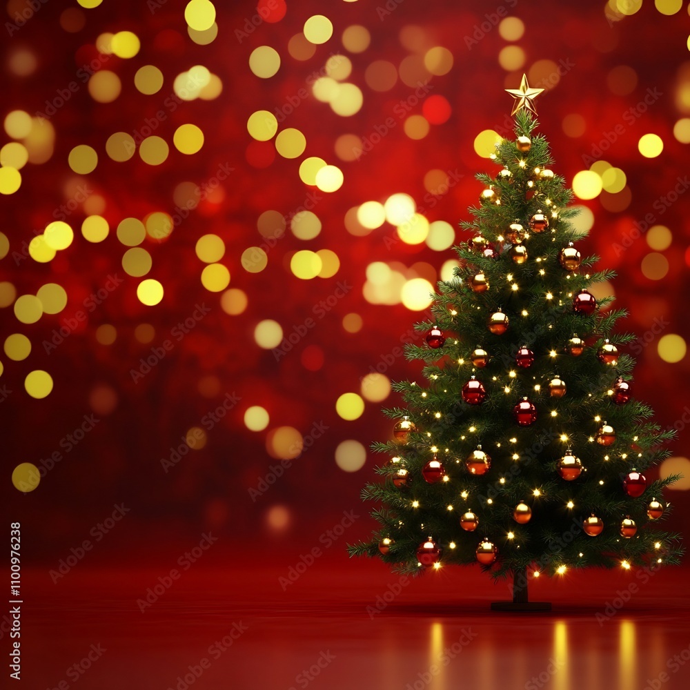 Poster stunning image of a christmas tree adorned with golden ornaments and warm string lights standing aga