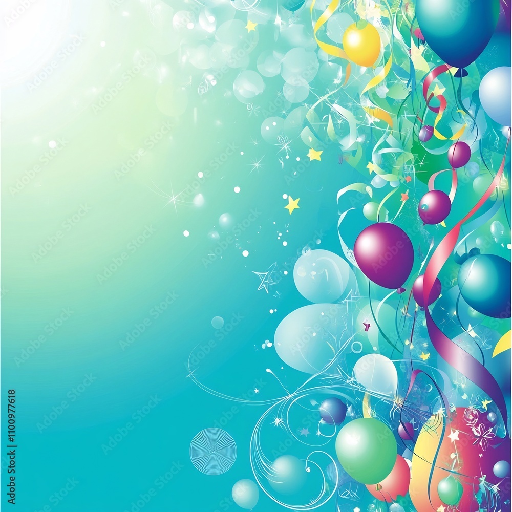 Aufkleber vibrant and playful design featuring colorful balloons stars and patterns on a soft gradient blue an