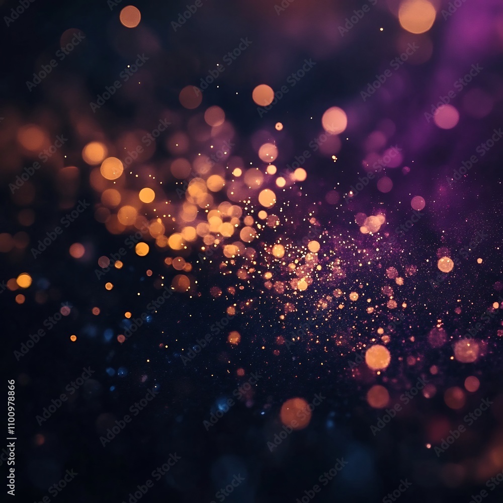 Poster vivid pyrotechnic display of purple and golden fireworks exploding across the dark nighttime sky pai