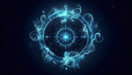 Obraz premium abstract circle with smoke effects glowing blue smoke ring on dark background