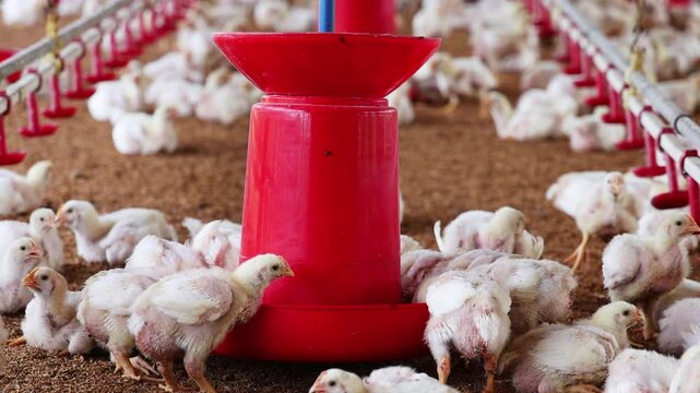 Group of healthy broiler chicken in poultry - India. 4K resolution video