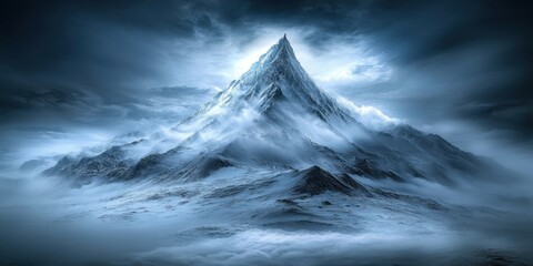 Clouds rolling in Misty mountain peak Time-lapse of c