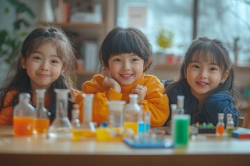 Universal Childrens Day Diverse Kids Exploring Science in a Classroom - Ideal for Christmas and World Teachers Day