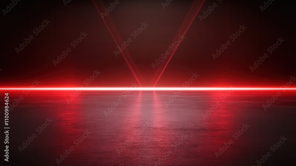Poster A vivid red laser beam illuminates a dark, reflective surface, creating a striking visual contrast and an intriguing atmosphere.