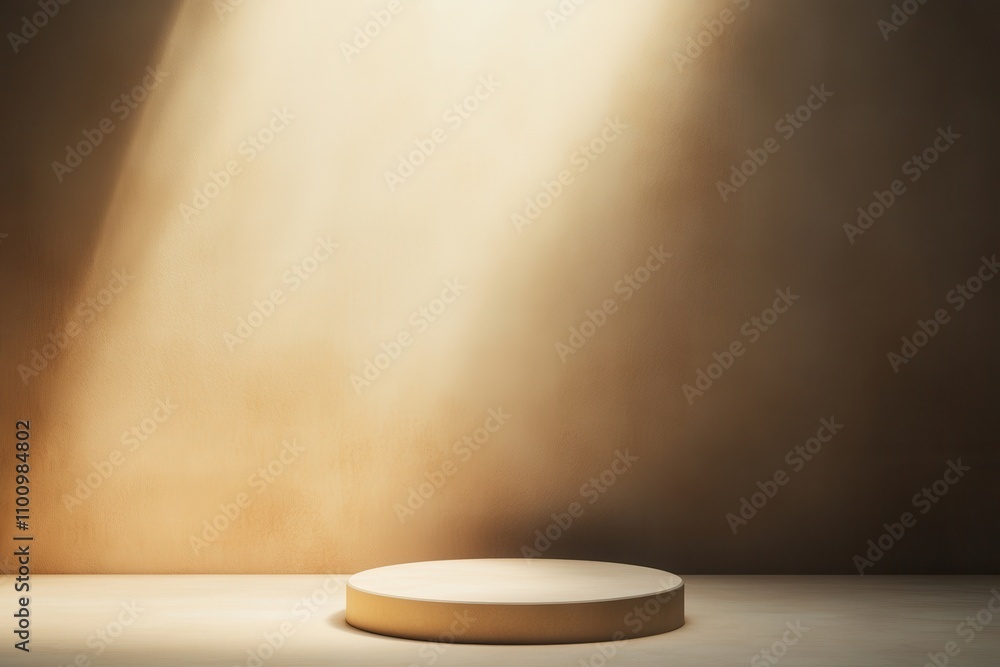 Poster A minimalistic stage illuminated by soft light, creating an inviting space for presentations or displays.