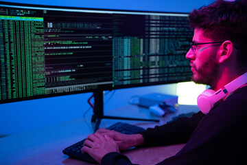 Fototapeta premium Information technology businessman working on computer at home for digital apps Software development or website design, ux, ui, budding graphic designers with coding projects or online company managem