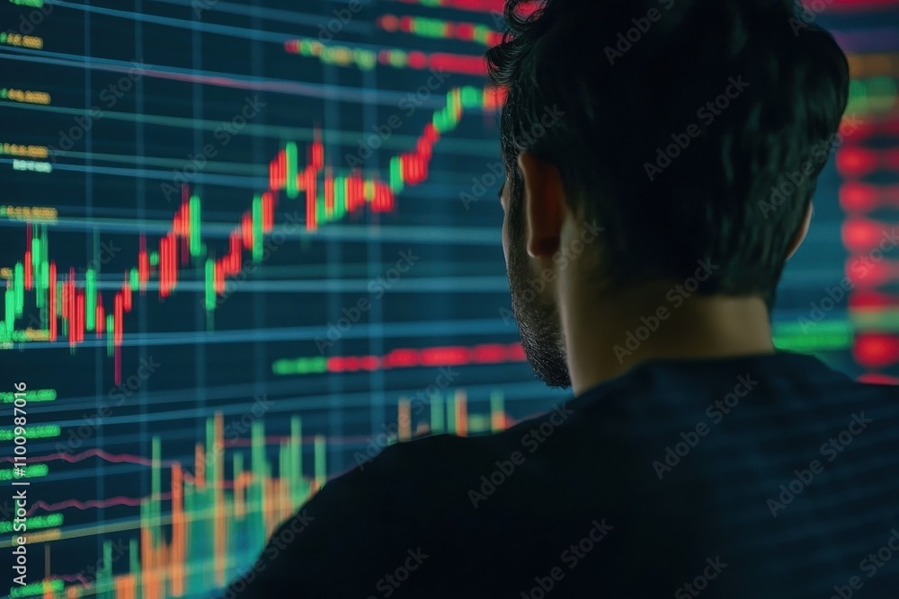 Poster crypto investor analyst broker analyzing financial stock trade stock market exchange platform indexe