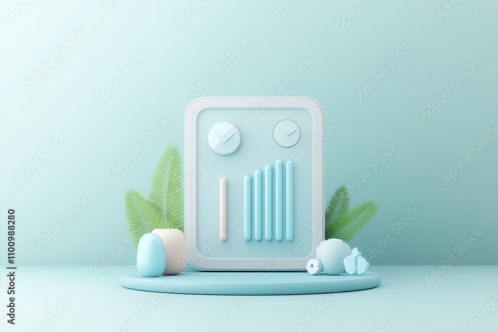 Aufkleber a minimalist 3d illustration featuring a light blue control panel with graphs and buttons, surrounde