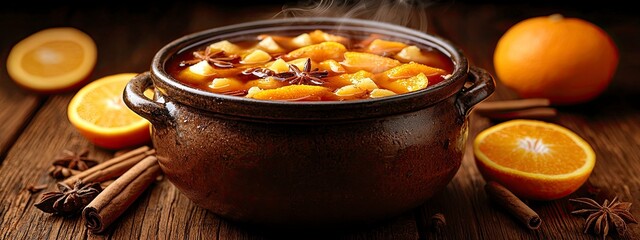 Warm spiced apple cider simmering in a cozy kitchen pot