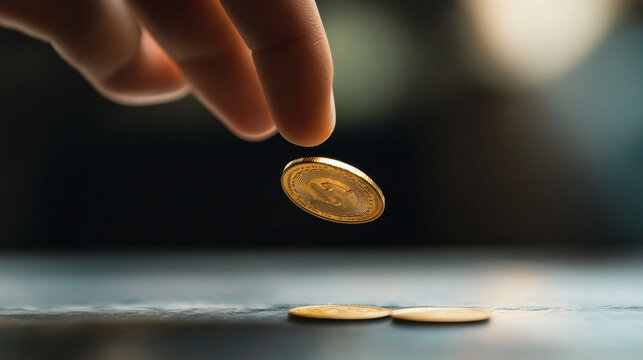 A brown hand tosses a coin.