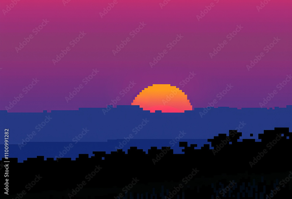 Poster merges photogram techniques with pixel art to create sunset images that balance realis