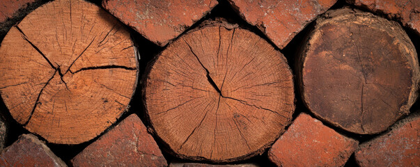Fototapeta premium Wooden logs stacked neatly with rustic appearance and texture