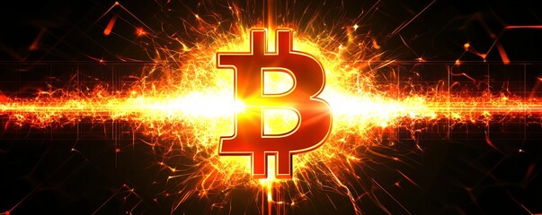 Bitcoin symbol with a burst of light behind it