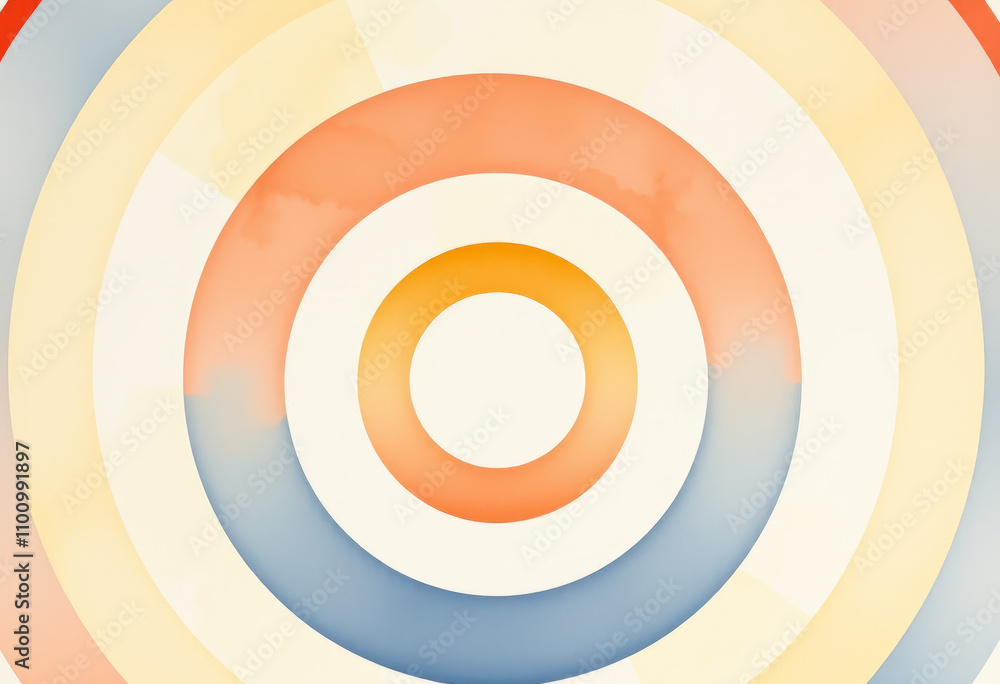 Poster merges watercolor’s soft gradients with op art’s concentric circles creating fluimerges w