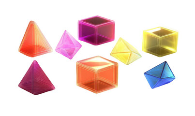 A collection of colorful geometric shapes, showcasing various 3D forms for design purposes.