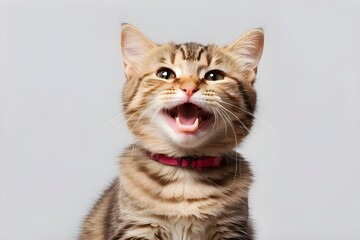 A joyful and adorable cat laughing against a transparent, isolated background