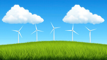 Fototapeta premium Renewable energy landscape with wind turbines and clouds