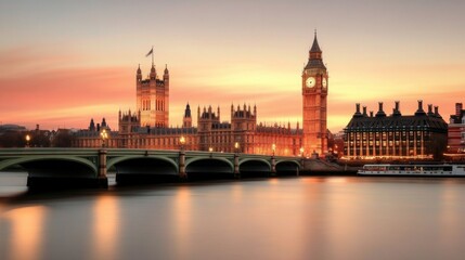 Fototapeta premium Stunning View of Big Ben and Houses of Parliament in London at Dusk
