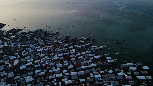 Pulau Bungin At Sunset - Densest-populated Island In Alas District, West Nusa Tenggara, Indonesia. aerial shot