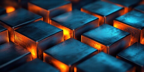 Obraz premium Industrial Cubes With Glowing Orange Centers