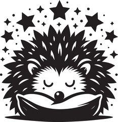 A sleepy hedgehog under a starry sky vector silhouette
