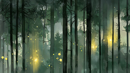 Watercolor Wedding Invitation Card Design in a Mystical Forest Background for Enchanting Celebrations