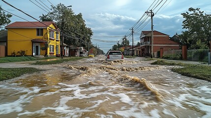Flooding affects a local street, highlighting the need for improved infrastructure and environmental awareness.