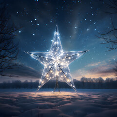 Fully Bright Glowing Christmas Star Illuminating the Night Sky

