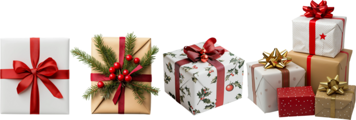 christmas gift box with ribbon isolated on white background