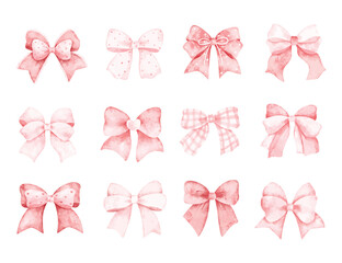 Watercolor Illustration Set of Pink Bow