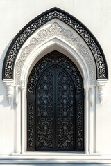 black and cream arch arabic circle architecture with elegant islamic ornament on white background 