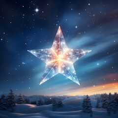 Fully Bright Glowing Christmas Star Illuminating the Night Sky

