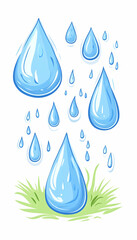 Falling raindrops on grass.