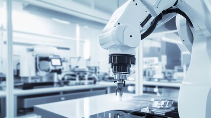 A robot performing high-precision assembly of optical lenses in a clean and sophisticated optics lab, high-tech and detailed environment, Optics-tech style