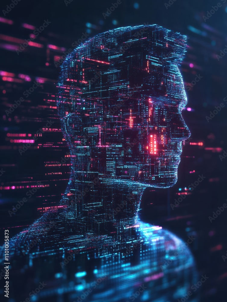 Poster human resources hologram on creative glowing programming backdrop. software and hr concept. 3d rende