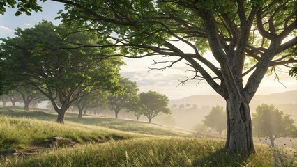 Gentle breeze rustling through trees with light dancing across leaves, gentle, peaceful atmosphere, , soft focus, sunlight filtering