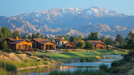 Fototapeta premium Homes are affected by climate change as mountains loom in the background, highlighting environmental challenges.