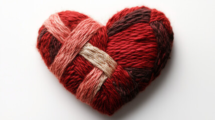 Fototapeta premium A heart shaped object woven from red and pink yarn, symbolizing love and handmade artistry.