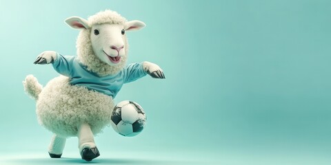 Playful Sheep in Soccer Uniform Kicking a Ball