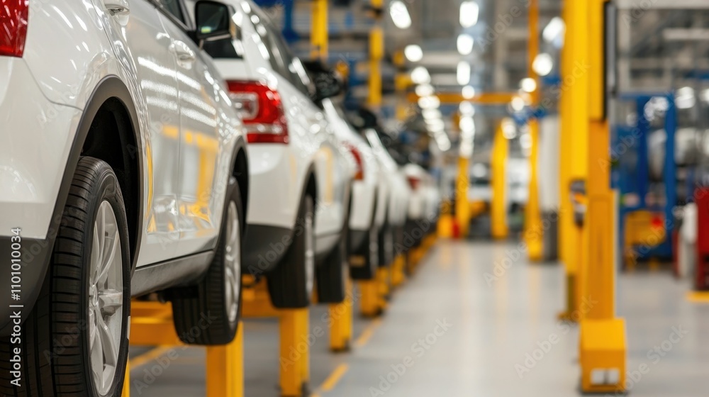 Poster professional mechanic efficiently balancing multiple car repairs and maintenance tasks in a busy aut