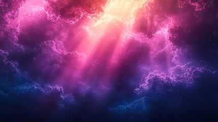 Fototapeta premium Light rays shine on a dark background in shades of purple and blue, forming an abstract visual effect.