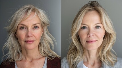 Before and After Images of a Female Patient's Face Post-Facelift, Highlighting Significant Improvements in Skin Tightness and Youthful Appearance