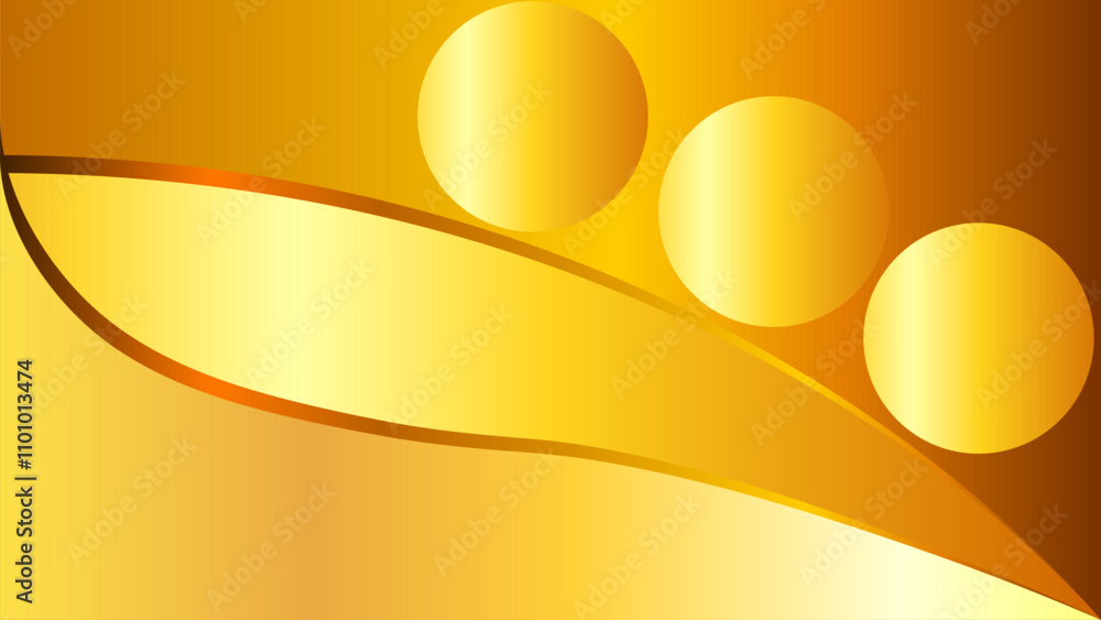 Poster abstract golden background with wavy curved and circular balls arranged