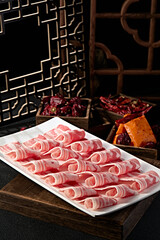 Ingredients for hot pot: grassland lamb roll slices