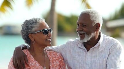 Elderly couple discussing retirement options.